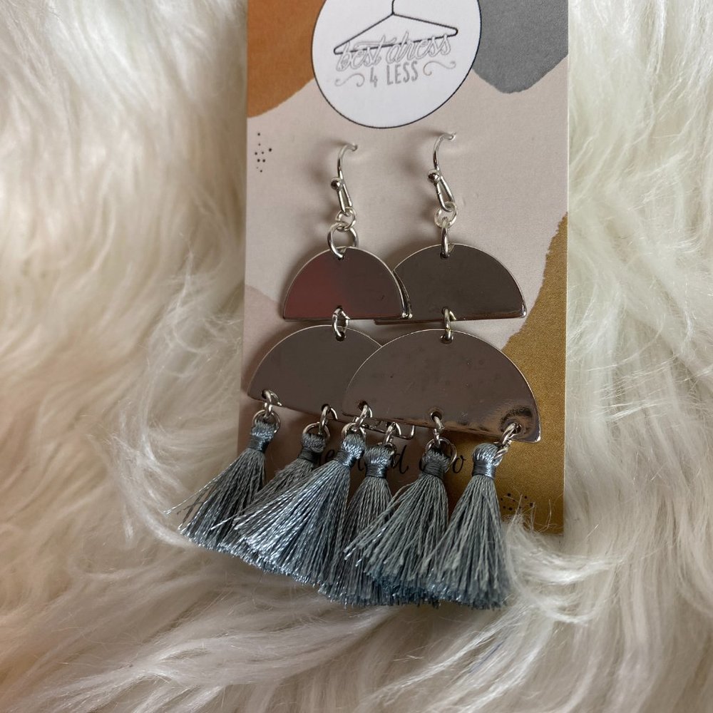 Silver Gray Tassel Dangle Earrings 301